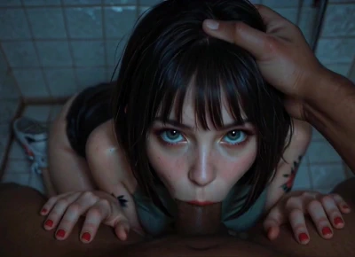 Horny Babe Gives Sloppy Blowjob To BBC In Club Bathroom - [AI]