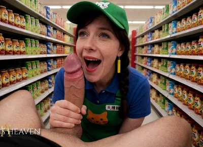 Store Manager Gets Fucked Between Aisles, Taking Deep Strokes And Cumshot On Her Face - [AI]